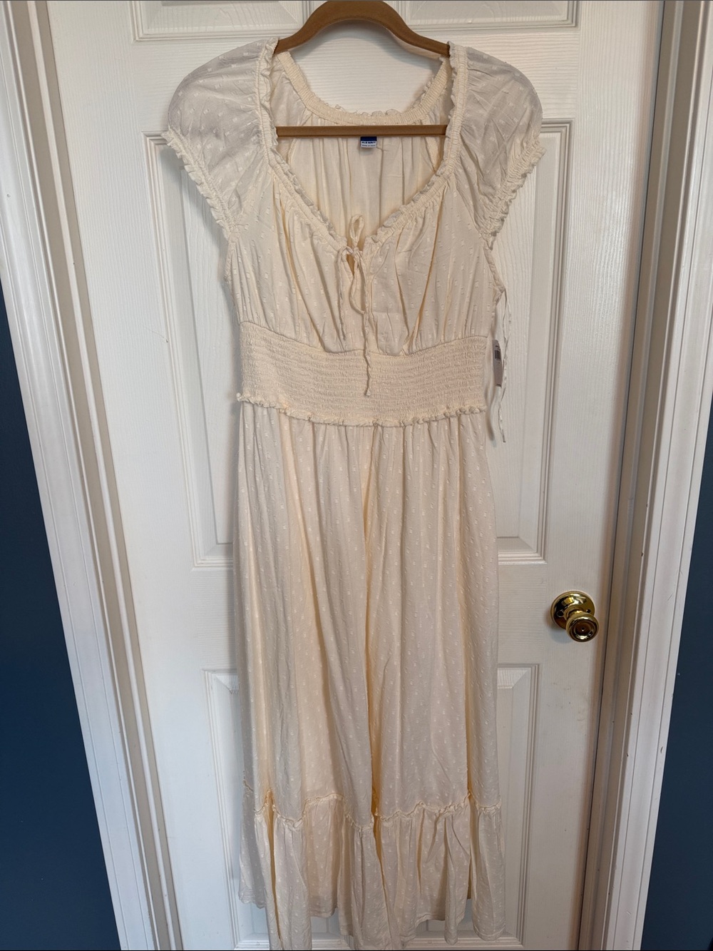 Old Navy Cream Maxi Dress with Smocked Waist and Tie Detail